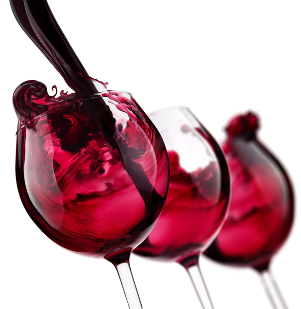Three Glass With Red Wine Splash